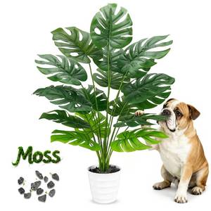 lot 19909 image: Der Rose 28 Tall Artificial Monstera Plant Faux Plants Indoor in White Pot for Home Office Living Room Floor Porch Balcony Decor