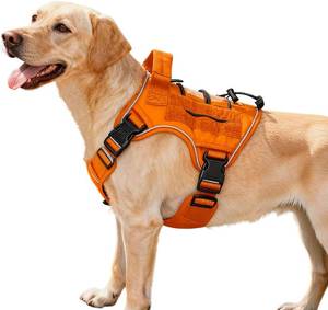 lot 19911 image: Heavy-Duty Tactical Dog Harness for Large Dogs, No Pull Adjustable Reflective Pet Vest with Molle System, K9 Military-Grade Control for Service Training, Outdoor & 10 Breeds, Orange, Medium