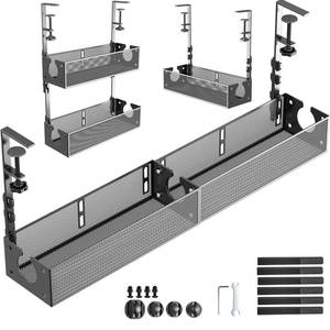 lot 19913 image: Multi-Model Under Desk Cable Management Tray 2 Packs Metal Under Desk Wire Management Clamp Mount Under Table Cord Management No Damage The Desk (Black)