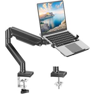 lot 19916 image: MOUNT PRO Laptop Arm Mount for Desk, 2 in 1 Function Monitor Laptop Stand, Fits Max 17 Notebook and 32 Computer Screen, Aluminum Single Monitor Holder with Adjustable Tray, Holds up to 22lbs