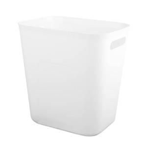 lot 19923 image: UUJOLY Plastic Small Trash Can Wastebasket, Garbage Container Basket for Bathrooms, Laundry Room, Kitchens, Offices, Kids Rooms, Dorms, 3.5 Gallon, White (bent on corner)