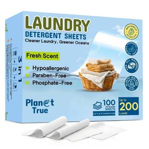 lot 20434 image: Planet True Eco-Friendly Laundry Detergent Sheets, 200 Loads (100 Sheets) Fresh Scent, Compact travel laundry sheets, Plastic-Free detergent sheet, Concentrated Laundry Solution for Hot & Cold Cycle