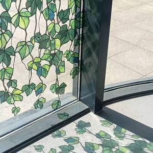 lot 20439 image: ChicSkin Original Hand Drawn Stained Glass Window Cling Haing Plants, Green Transparent Window Film for Glass Window Decor, Living Room, Kitchen, Green Grape Leaves Stickers 12.99X22.83