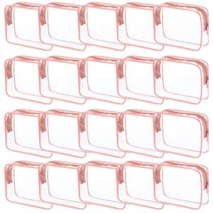 lot 20446 image: 20 Packs Clear Cosmetics Bags for Women Men Waterproof Toiletry Bags PVC Makeup Bags Organizer Case with Zipper for Travel Bathroom (20 Pink Colors)