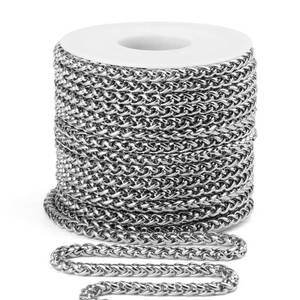lot 20468 image: 33 Feet Stainless Steel Wheat Chain Roll, 4mm Width 304 Stainless Steel Foxtail Chain Bulk Twisted Link Chains Spool for Jewelry Making