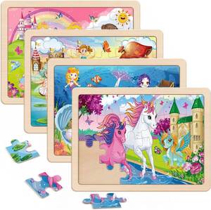 lot 20482 image: Wooden Puzzles for Kids Ages 4-6, 4 Packs 24 PCs Unicorn Mermaid Princess Fairy Jigsaw Puzzles, Preschool Educational Brain Teaser Toys for Girls 3 4 5 6 Years Old.