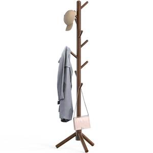 lot 3605 image: Simple Houseware Wooden Coat Rack Stand Garment Adjustable Tree Rack, 9 Hooks, Walnut