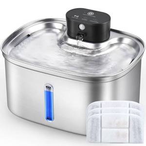 lot 3606 image: BOORCA Wireless Cat Water Fountain Stainless Steel, 169oz5L Cordless Smart Pet Water Fountain with 5000mAh Battery & Ultra Quiet Pump, Automatic Pet Water Dispenser for Cats & Dogs, 3 Filters DOES NOT HAVE THE WATER PUMP