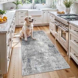 lot 3608 image: 3x5 Washable Entryway Rug �� Non-Slip Rubber Backed Small Area Rug for Kitchen, Bedroom, Living Room, Office �� Soft Low-Pile Thin Modern Abstract Neutral Throw Rug ��Blue Gray,3x5��