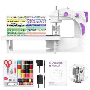 lot 3612 image: KPCB Tech Sewing Machine for Beginners Full Set with Finger Guard and Fabric Bundles - Mini Sewing Machine with Sewing Kits, Foot Pedal, US Adapter and Extension Table
