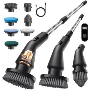 lot 3623 image: Topmako Electric Spin Scrubber, Upgraded IPX7 Cordless Cleaning Brush for Bathroom Shower, Household Cleaning Scrubber with 7 Brush Heads, Adjustable Long Handle and 2 Rotating Speeds for Tub Floor