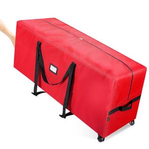 lot 3626 image: BALEINE 7.5 ft Rolling Christmas Tree Storage Bag, 2 Swivel Wheels for Easy Moving, Heavy Duty 600D Oxford Fabric Extra Large Artificial Christmas Tree Bag with Reinforced Carry Handles (Red)