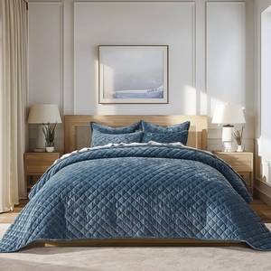 lot 3629 image: EVERGRACE Luxury Velvet Quilt Set King Size, Diamond Quilted Lightweight Velvet Comforter for All Season, Ultra Soft Oversized Bedspread Coverlet Bedding Set with 2 Pillow Shams, Stormy Blue