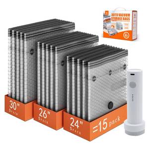 lot 3630 image: Travel Vacuum Seal Bags for Clothing with Portable Electric Pump, 15 Pack Space Saver Vacuum Storage Bag, Compression Packing Bag for Clothes Luggage & Suitcase, Cruise Vacation & Home Essentials