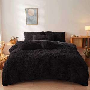 lot 3639 image: FOPPA Black Fur Comforter Cover Set Queen - Ultra Soft Fluffy Plush Bedding Sets 3 Pieces (1 Faux Fur Duvet Cover  2 Faux Fur Pillow case) Fluffy Bed Sets (Black, Queen)