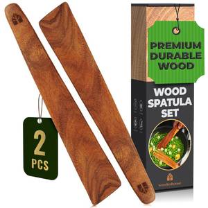 lot 4094 image: Wooden Spatula for Cooking Set of 2 �� 12 Inch Teak Spatula Turner & Flipper for Cast Iron, Flat Egg & Pancake Scraper �� Utensils by Woodenhouse ONE IS CRACKED