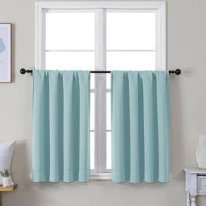 lot 4112 image: Simplebrand Ava Aqua Short 36 Inches Blackout Curtain 2 Panels Set, Half Window Rod Pocket Privacy Curtain Tiers for Kitchen, Curtains Blackout for Bathroom Shades, W40 x L36 Inch, Aqua