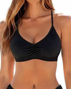 lot 4221 image: Women Bikini Top - Black V Neck Swimsuits Top Only Crisscross Bathing Suit Swim Bra Padded M