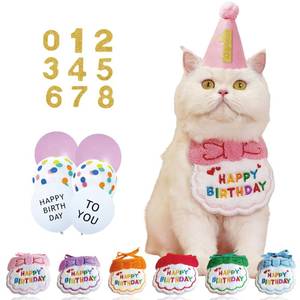 lot 4244 image: PAONEX Reusable Cat Birthday Decorations Set - Adjustable Cat Birthday Hat & Bandana with Age Numbers  Kitty Celebration Kit for Memorable Milestones��Pink��