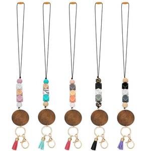 lot 4267 image: Janinka 5 Pcs Teacher Beaded Lanyard with Silicone ID Holder Teachers Lanyard Gift Essential Bulk for ID Badge and Key(Simple Style)