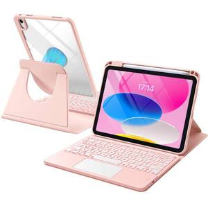 lot 4287 image: Harvopu for iPad 10th11th Generation A16 Case with Keyboard, 360 Rotation Detachable Cover with Pencil Holder, Multi-Touch Trackpad, 7 Colors Backlit Keyboard for iPad (A16)10th Gen (Light Pink)