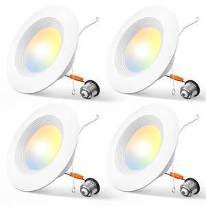 lot 4506 image: Amico 4 Pack 56 inch 5CCT LED Recessed Lighting, Dimmable, 12.5W100W, 950LM, 2700K3000K4000K5000K6000K Selectable, Retrofit Can Lights with Baffle Trim, IC Rated - ETL & FCC, White