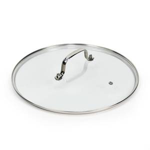 lot 5713 image: 12 IN Glass Lid with Stainless Steel Handle for Frying Pan, Tempered Replacement Cover Compatible for Skillets, Round Cast Iron, Cast Aluminium, Stainless Steel Pans & Pots (297mm-312mm)