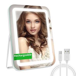 lot 5714 image: halumao 14.5 Rechargeable Vanity Mirror with Lights, 3500 mAh Lighted Makeup Mirror, Smart Touch 3 Colors Dimmable, Tabletop Mirror for Makeup Desk, Memory Function