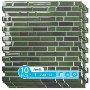 lot 5750 image: Art3d 10-Sheet Heavy-Duty Peel and Stick Backsplash, Waterproof Wall Tiles Stick on Kitchen Backsplash Living Space, Dark Green