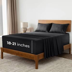 lot 5751 image: Mellanni Extra Deep Queen Sheets - 4 PC Iconic Collection Bedding - Hotel Luxury, Ultra Soft, Cooling Bed Sheets - Wrinkle, Fade, Stain Resistant (Queen, Black)