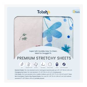 lot 6164 image: TotAha Premium Stretchy Pack N Play Playard Sheets  Mini Crib Sheets (2-Pack)-Hypoallergenic, Silky Comfort, AButtery Soft, Calming Effect, All-Season Jersey-Knit (Blue Flower & Small Floral)