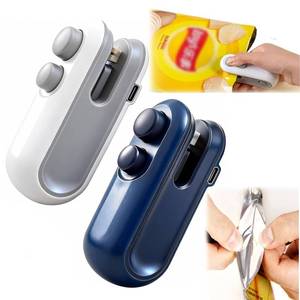 lot 6177 image: A2Pcs Mini Bag Sealer with Cutter and Magnet,Magnetic Portable Plastic Bag Sealer for Snacks, Portable Resealer Machine for Chip, Plastic Bags Food Storage Snacks (White & Blue)