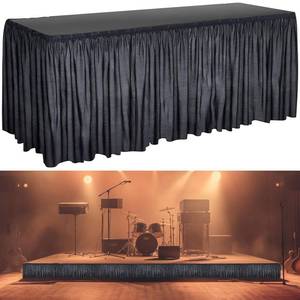 lot 6189 image: Willinglong 16 ft x 16 Inch Black Stage Skirting Portable Stage Skirt Cloth Shirred Pleat Cover for Wedding Platform