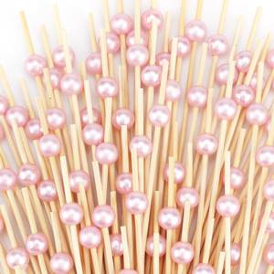 lot 6200 image: 200 PCS Pink Cocktail Toothpicks for Appetizers, Natural Bamboo Coctail Skewers Sticks, Pearl Decorative Cocktail Tooth Picks for Drinks, Fruit, Charcuterie, Wedding Food Party Fancy 4.7 Inch Long