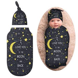lot 6202 image: Qiohoey I Love You to The Moon and Back Newborn Baby Swaddle Blanket with Beanie Hat Baby Receiving Blanket Gifts for Boys Girls