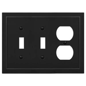 lot 6203 image: Amerelle 57TTDBK Bethany Wallplate, 2 Toggle  1 Duplex, Cast Metal, BlacK 1-Pack