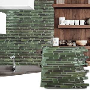 lot 6205 image: Art3d 10-Sheet Peel and Stick Backsplash Tile for Kitchen - 12���12�� Stick on Wall Tile for Kitchen Bathroom Countertop Living Room, Green