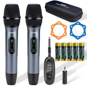lot 6218 image: AFUOO Wireless Microphone Set for Singing, Speech & Karaoke, 2.4GHz Dual-Mic Receiver, 200ft, Storage Bag Included, Metal Cordless Mic 2 Pack for Karaoke Machines, PA Systems, PartyBox, Gray-Blue