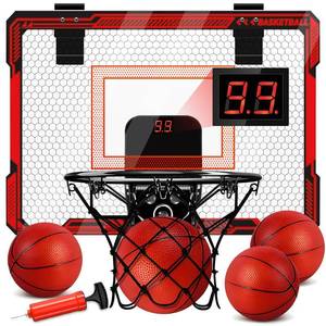 lot 6231 image: Molutsody Indoor Basketball Hoop for Kids, Over The Door Mini Hoop with LED Light & Scoreboard - Easy Install & Safe for Doors, Birthday for 5 6 7 8 9 10 Year Old Boys (Red)