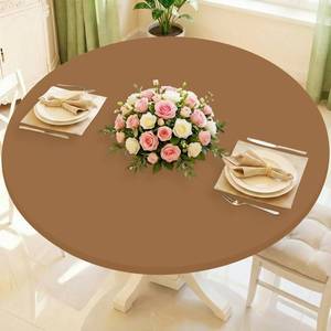 lot 6233 image: Moosfor Round Spandex Tablecloth, Elastic Fitted Waterproof Tablecloths for 45-56 Tables, Stretch Washable Picnic Table Cover for Camping, Dining, Indoor and Outdoor,Brown