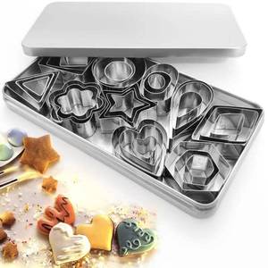lot 6244 image: 30Pcs Small Cookie Cutter Set with Box, Stainless Steel Fruit Veggie Polymer Clay Cutters Tools for Kids, Geometric Biscuit Mini Cookie Cutters Mold for Cake, Biscuit, Fruit Decorations and So on