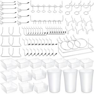 lot 6250 image: Zubebe 106 Pcs Pegboard Hooks Assortment with Bins, Pegboard Accessories Organizer Kit Include Bins with Hooks and Loops Paper Towel Holder for Hanging Tool(Silver, Clear)