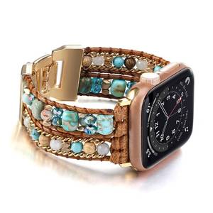 lot 6259 image: Wingoden Boho Bracelet Compatible with Apple Watch Band 41mm 40mm 42mm 38mm Natural Stone Beaded iWatch Band Women Men Apple Watch Strap Ultra Series 1110987654321SE 3Ultra 3, Blue