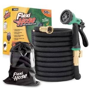 lot 6268 image: Flexi Hose Plus Expandable Garden Hose with 8 Function Nozzle, 50FT - Lightweight Retractable Garden Hose, Water Hose - No-Kink Flexibility, 34 Inch Solid Brass Fittings Includes Hook & Bag