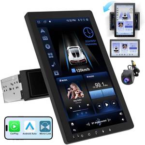 10.1\" Rotatable Touch Screen Car Stereo Single Din - Android 13, Wireless CarPlay/Android Auto, 4-Core CPU, 2GB+32GB, GPS Navigation, Hi-Fi Sound, Bluetooth 4.2, AHD Backup Camera (Vertical Fit)