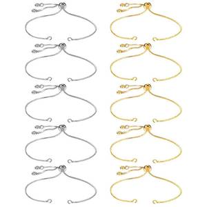 lot 6273 image: Sureio 10 Pieces Adjustable Slider Bracelet for Jewelry Making Bracelet Chains for DIY Jewelry Making Findings Extender Chains with Rhinestones Ends for Women (Silver and Gold)