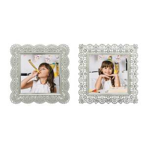 lot 6278 image: GIFTY GIFTY Square Lace Photo Frame SetSet of 2  4x4 In  For Tabletop Display  Perfect for Home Decor, Wedding, Graduation, Or Milestone Photos (Silver)