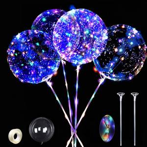 lot 6284 image: 10 Pack LED Balloons with Sticks, Upgraded 20 Inch Clear Light up Bobo Helium Bubble Balloon Sets, Glow in the Dark Neon Balloons for Party, Birthday,Wedding,Decoration 4 Colors Flashing String Lights