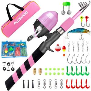 lot 6299 image: PLUSINNO Kids Fishing Pole, Portable Telescopic Fishing Rod and Reel Combo Kit - with Spincast Fishing Reel Tackle Box for Boys, Girls, Youth