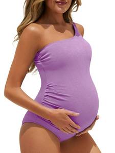 lot 6305 image: Summer Mae Maternity Swimsuit One Piece One Shoulder Ribbed Pregnancy Bathing Suit Violet X-Large